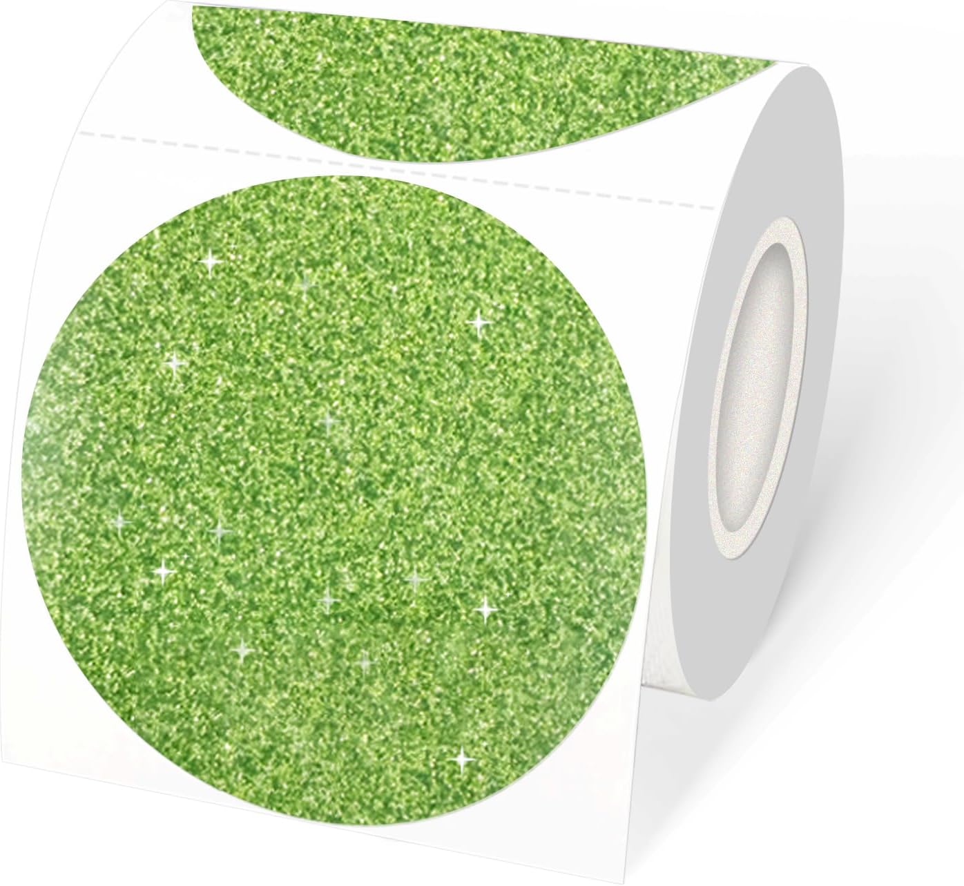 3" Holographic Thermal Label Stickers, Round Direct Thermal Label Stickers, Glitter Thermal Printer Sticker Labels for Gift Wrapping, Self-Adhesive Custom Logo Design- Glitter Green