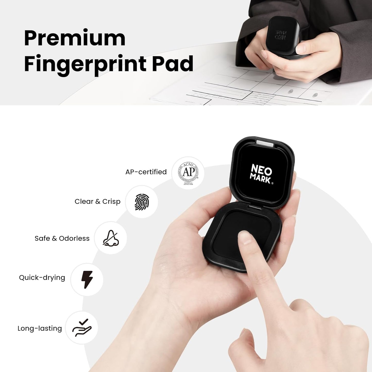 Premium Fingerprint Ink Pad, Thumbprint Ink Pad, Quick-Drying and AP-Certified, for Office Notary Supplies Identification Security ID Fingerprint Cards Law Enforcement (Black, 1 Pc)