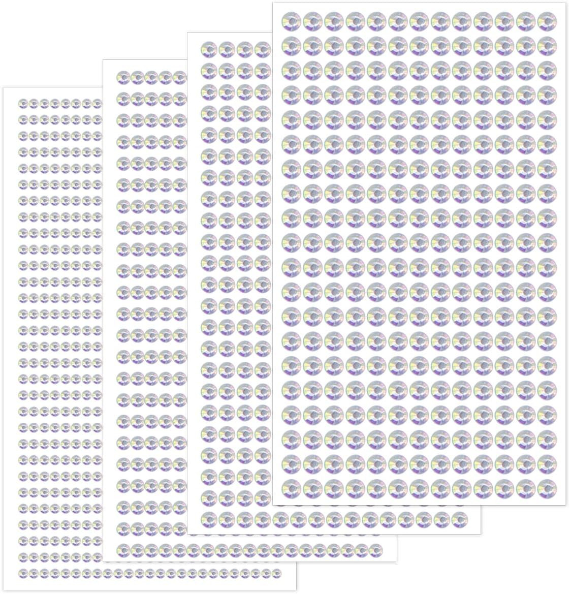 1799pcs Self Adhesive Face Gems Stickers, Hair Gems Rhinestones Stickers, Bling Jewels for Makeup, Crafts, Home Decor Scrapbooking Embellishments, 4 Sizes 3mm/4mm/5mm/6mm(AB Rhinestones)