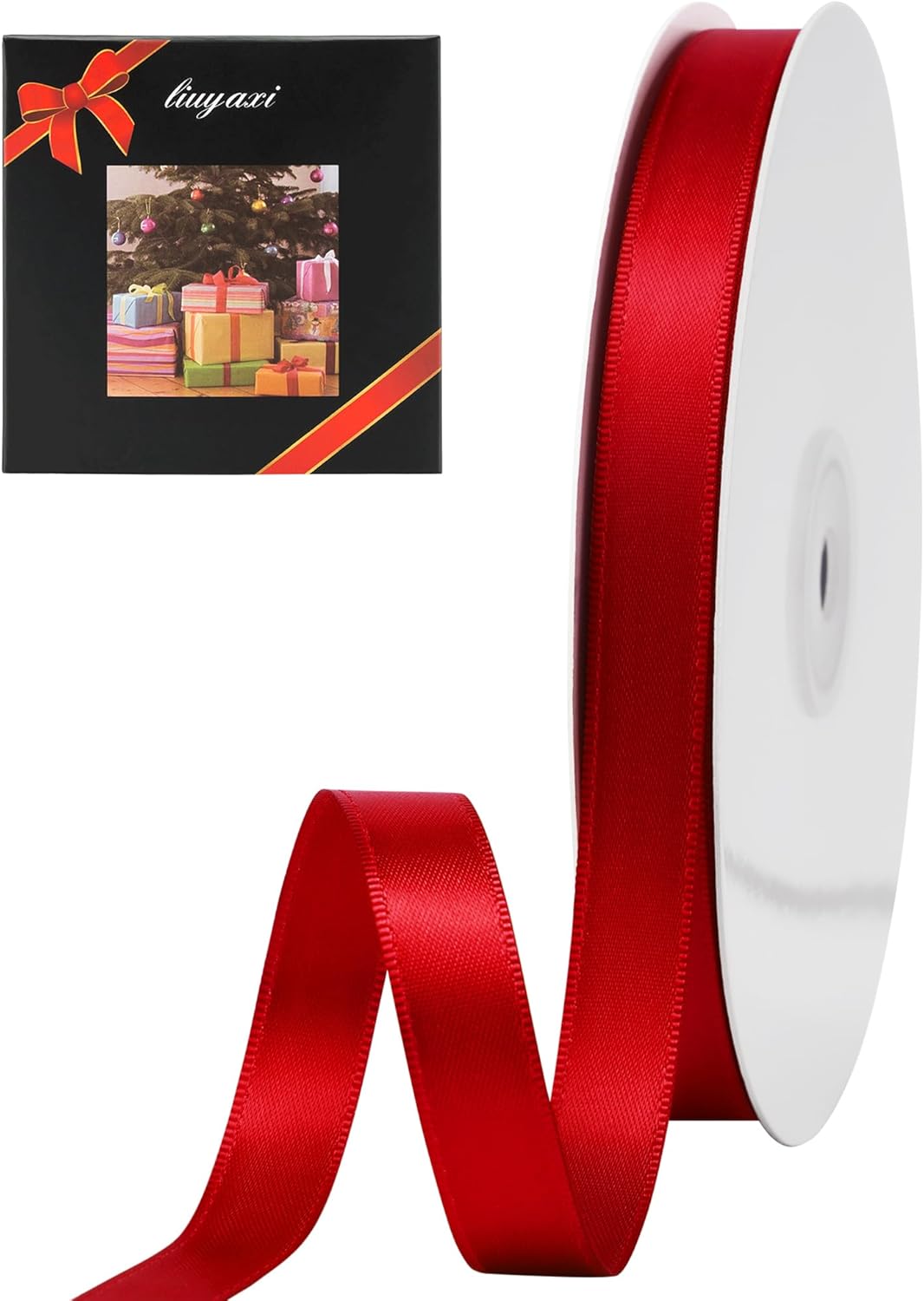LIUYAXI Red Satin Ribbon, Double Faced 5/8" X Continuous 25 Yards Ribbons Perfect for Gift Wrapping Bows Bouquet Wedding Craft and More