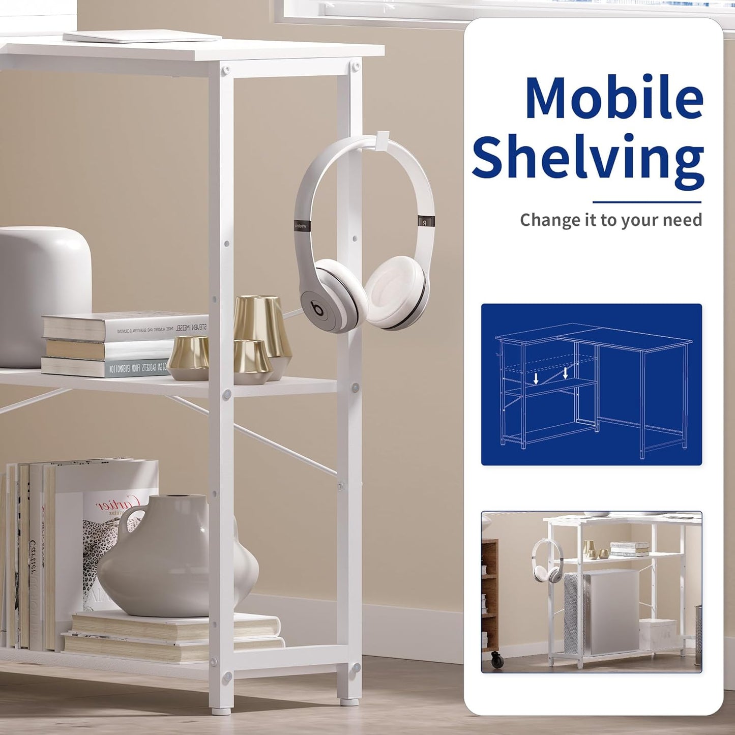 Pamray 43 Inch L Shaped Computer Desk with Reversible Side Storage Shelves, Small Corner Desk for Small Space Home Office,Writing Study Table PC Desk for Bedroom,Red