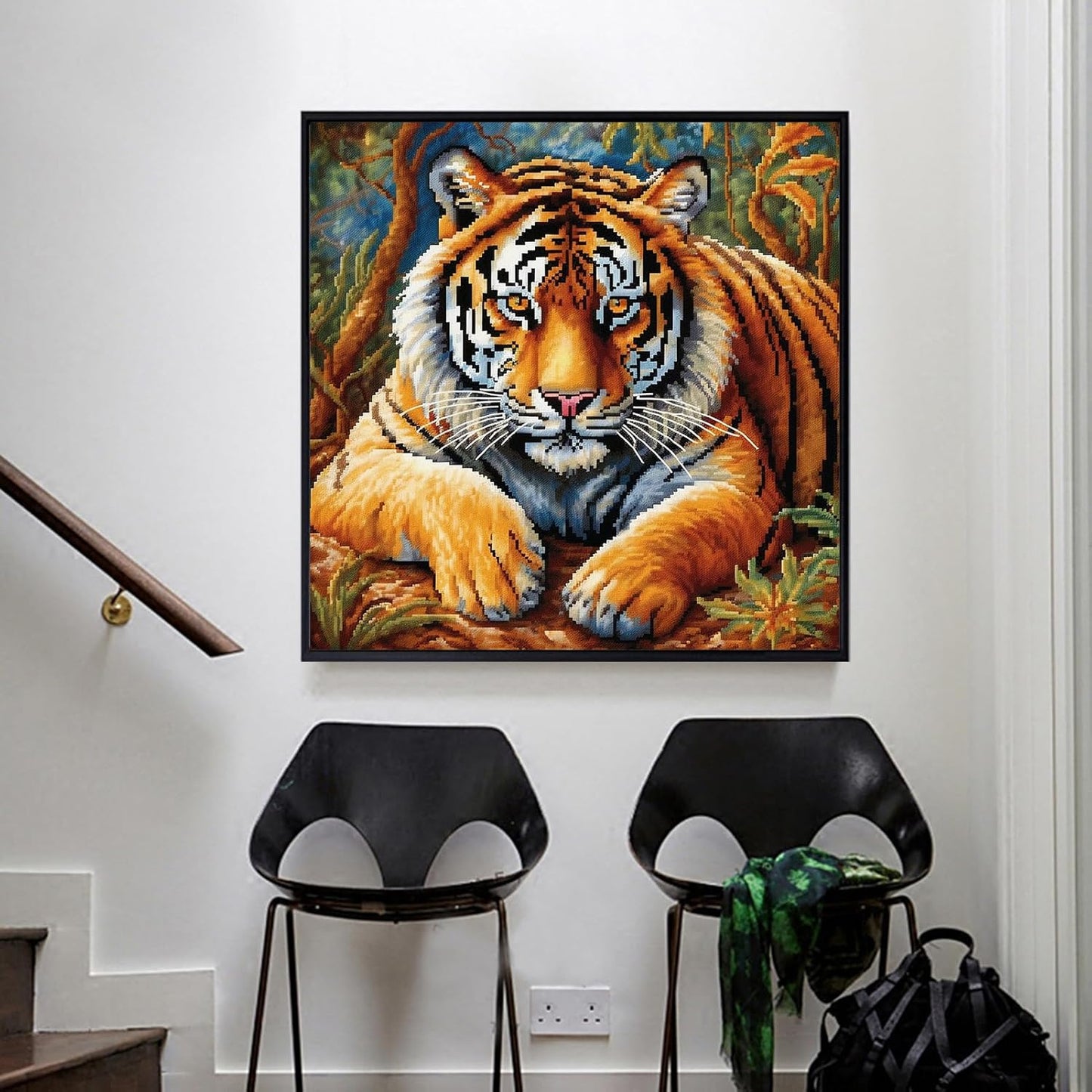 51buyoutgo 11CT Stamped Cross Stitch Kits for Adults - 18x18 in Beginner Embroidery Kit with Easy Funny Washable Animal Tiger Pattern, Pre Printed Fabric for DIY Home Decor, Gifts & Stress Relief