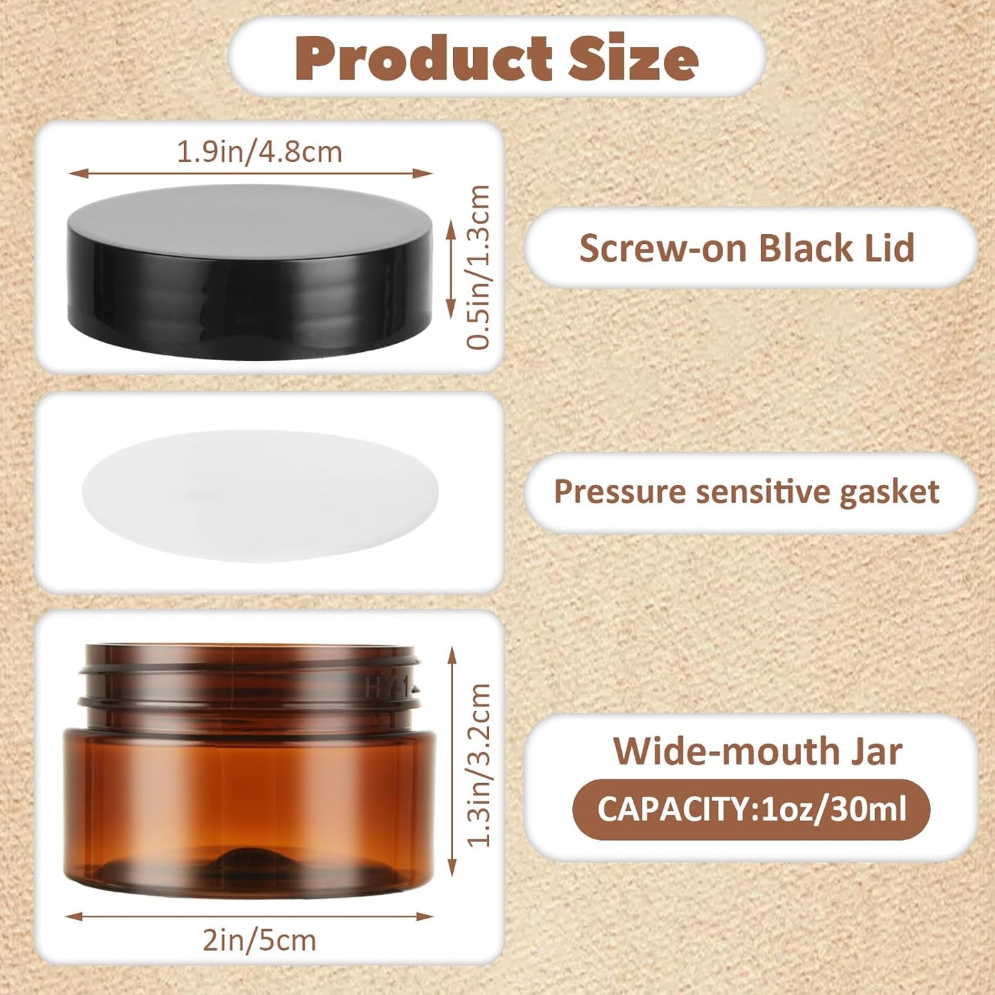 100 Pack 1oz Amber Plastic Jars with Lids 30ml Empty Cosmetic Jars Leak Proof Container Refillable Makeup Containers Travel Cosmetic Containers for Lotions Sample Cream
