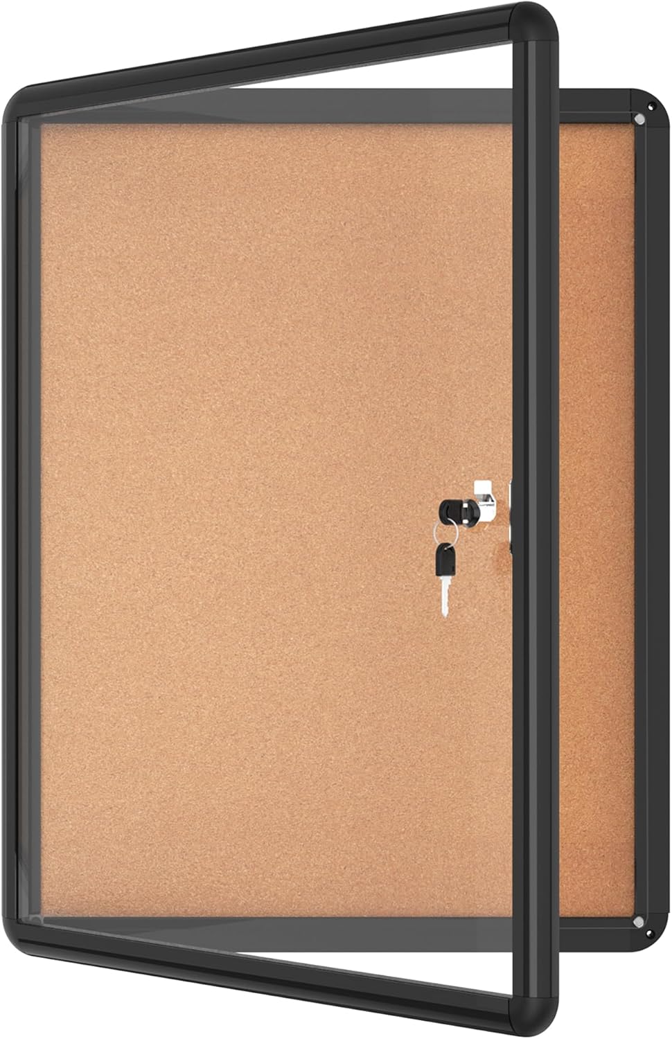 26"x20" Enclosed Bulletin Board, Lockable Weather-Resistant Aluminum Cork Noticeboard for School & Office, Black Frame w/Cork