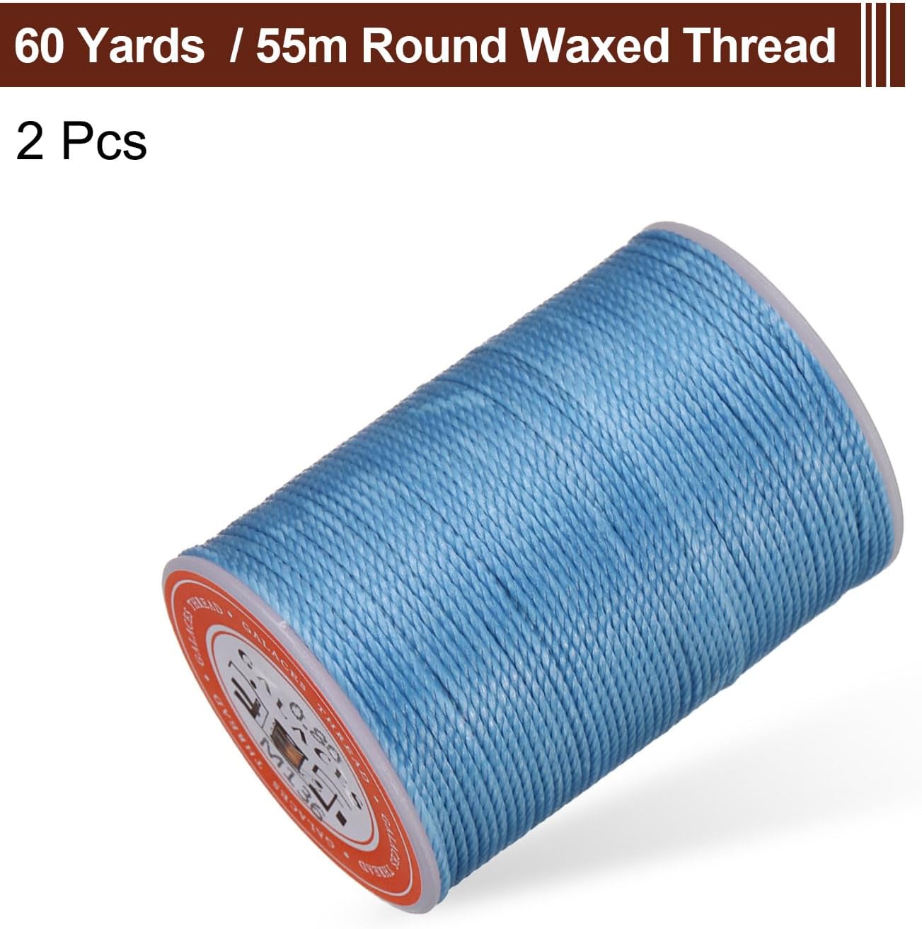 uxcell Round Leather Sewing Waxed Thread, 55m / 60 Yards Polyester Wax String, 0.80mm Wax Stitching Cord for Leather Crafts, Bookbinding, Bracelets Braided, Peacock Blue, 2pcs