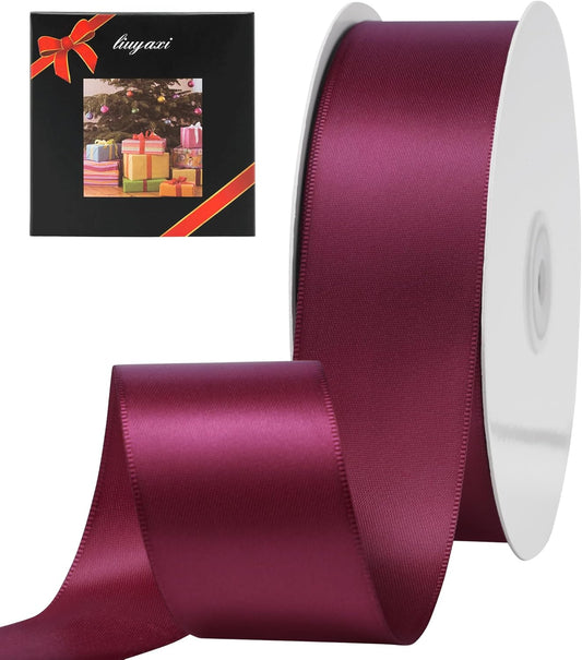 LIUYAXI Burgundy Stain Ribbon, 2" X Continuous 50 Yards, Double Faced Fabric Ribbon Use for Bows Bouquet,Christmas Gift Wrapping,Floral Arrangement
