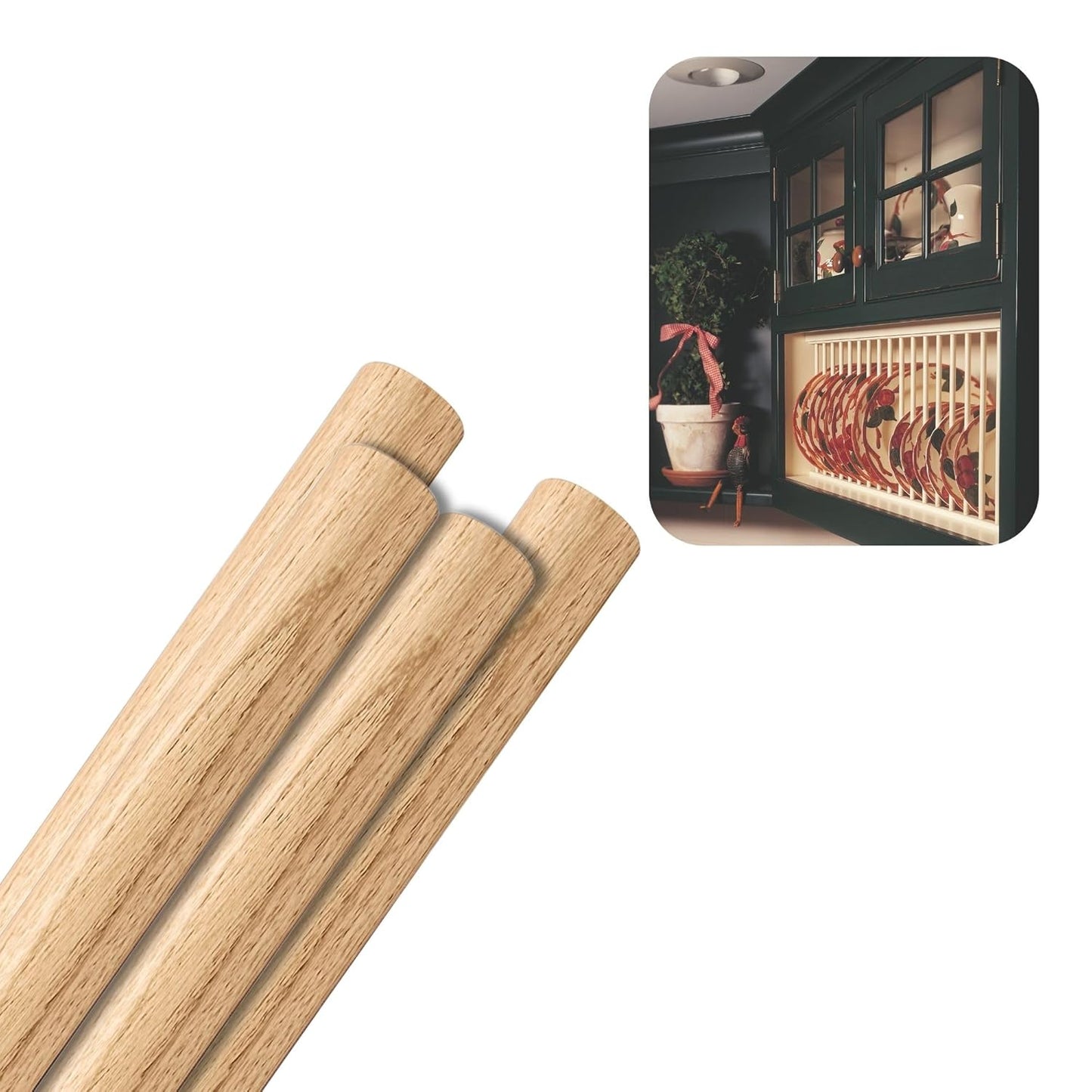 Hardwood Round Dowels (1-⅜" x 36", Pack of 4) | Variety of Diameters & Wood Species | Unfinished Wooden Dowel Rods for Crafts & DIY Home Projects | Curtain Rod, Macrame Supplies, Moulding, Flagpole