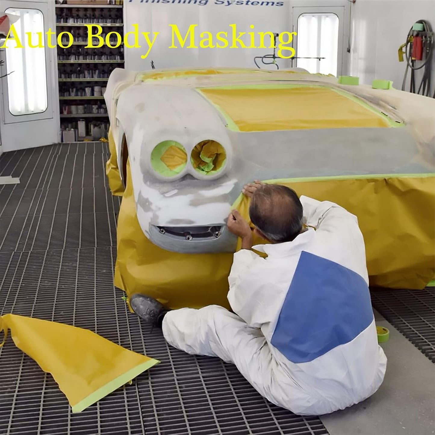 Pre-Taped Masking Paper for Painting, 20 Inch x 50 Feet Tape and Drape Painters Paper, Automotive Painters Paper, for Auto Body Masking, Wall Covering and Paint Masking (4Rolls)