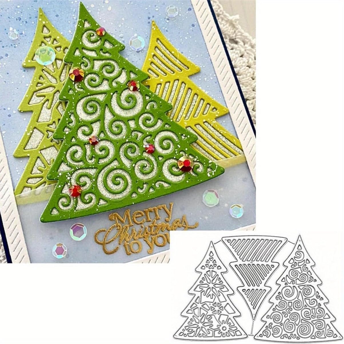 Metal Cutting Dies DIY Merry Christams Embossing Stencil Template Scrapbooking Card Making Mold Photo Album Arts Crafts Tools (Christmas Tree Set-14.3x9.1cm)