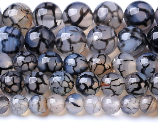 12MM Black Dragon Vein Agate Stone Beads Natural Gemstone Round Loose Beads for Jewelry and Bracelets Making 32pcs 15"