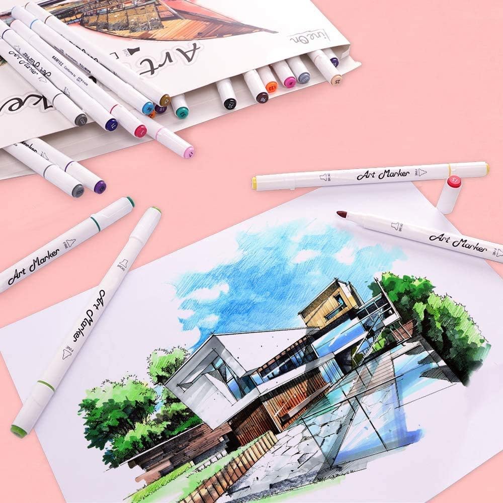Dual Tip Alcohol Based Art Markers, Lineon 30 Colors Alcohol Marker Pens Perfect for Kids Adult Coloring Books Sketching and Card Making