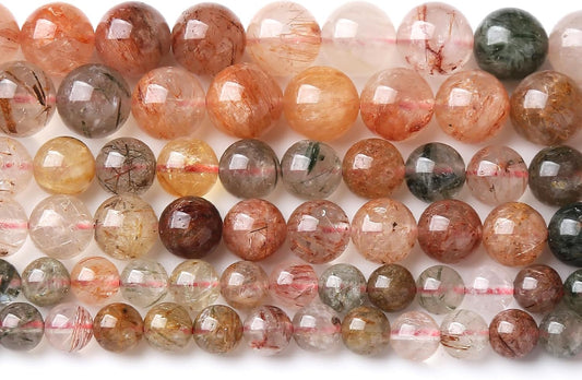 A+ Colorful Rutilated Quartz Crystal Beads Natural Stone Round Loose Beads for Jewelry Making DIY Bracelet Necklace Accessories 8mm 45pcs