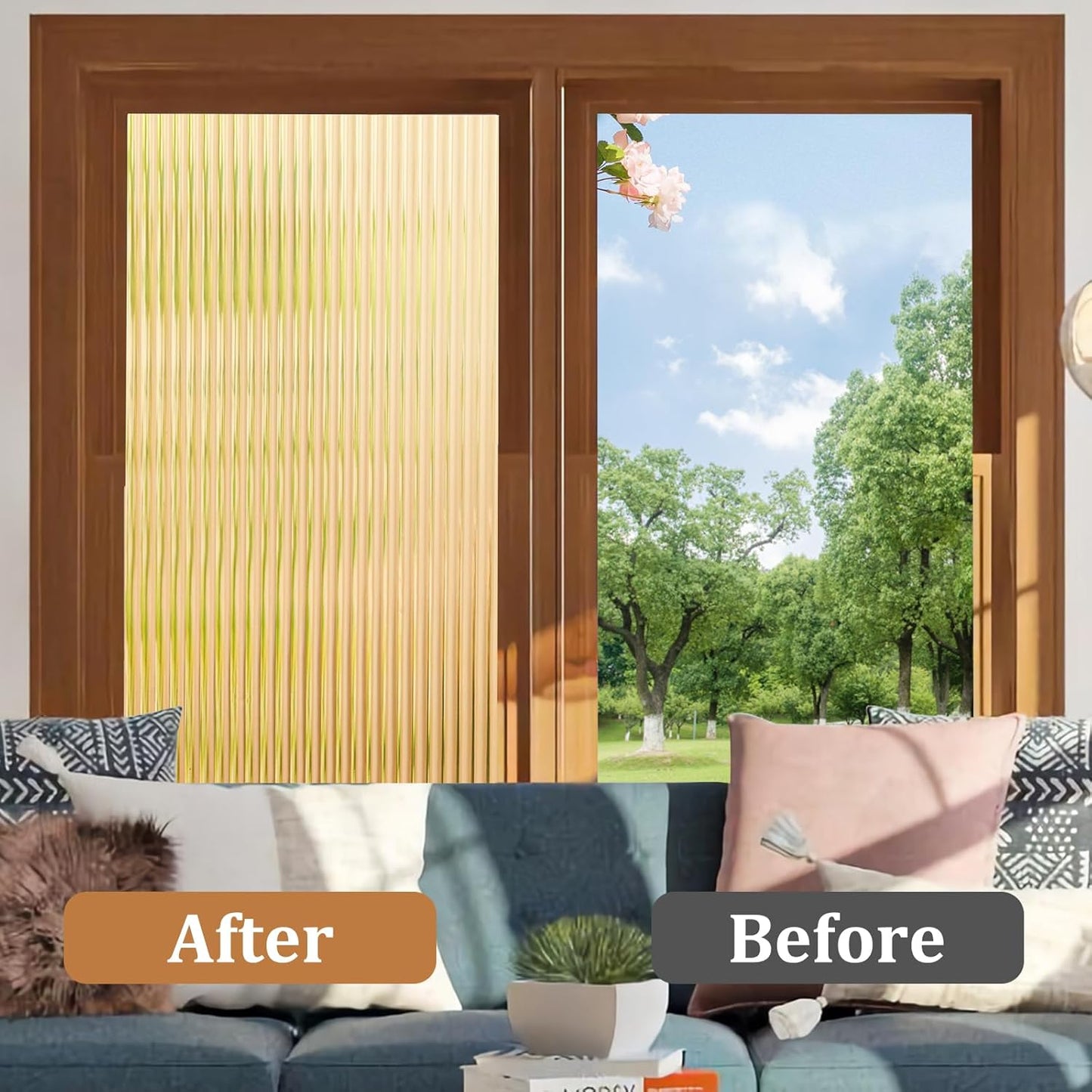 Beautyhero Window Privacy Film, Frosted Reeded Glass Cling, 3D Decorative Coverings with UV Blocking, Adhesive Stickers for Bathroom Doors Cabinet