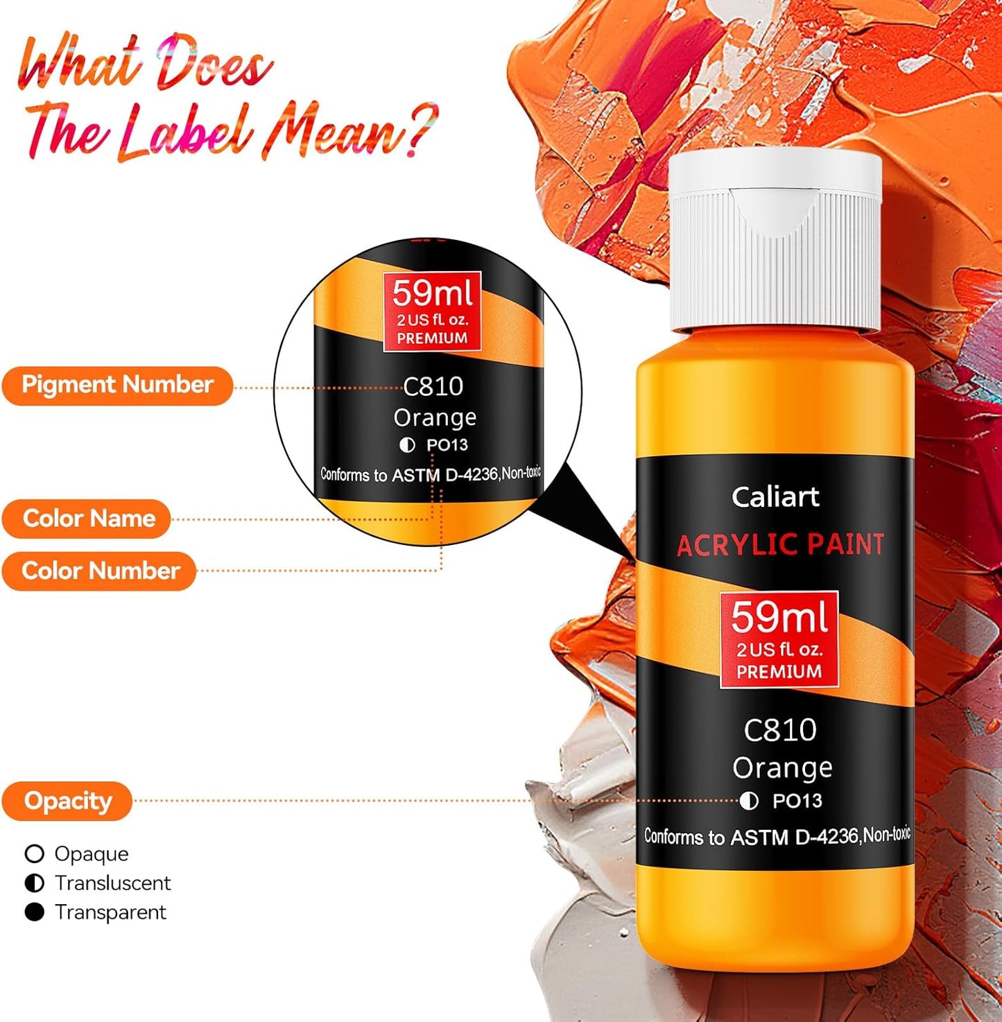 Caliart Acrylic Paint Set with 12 Brushes, 36 Colors (59ml, 2oz) Art Craft Paints Gifts for Artists Adults Beginners Painters, Halloween Pumpkin Canvas Ceramic Rock Painting Kit Art Supplies