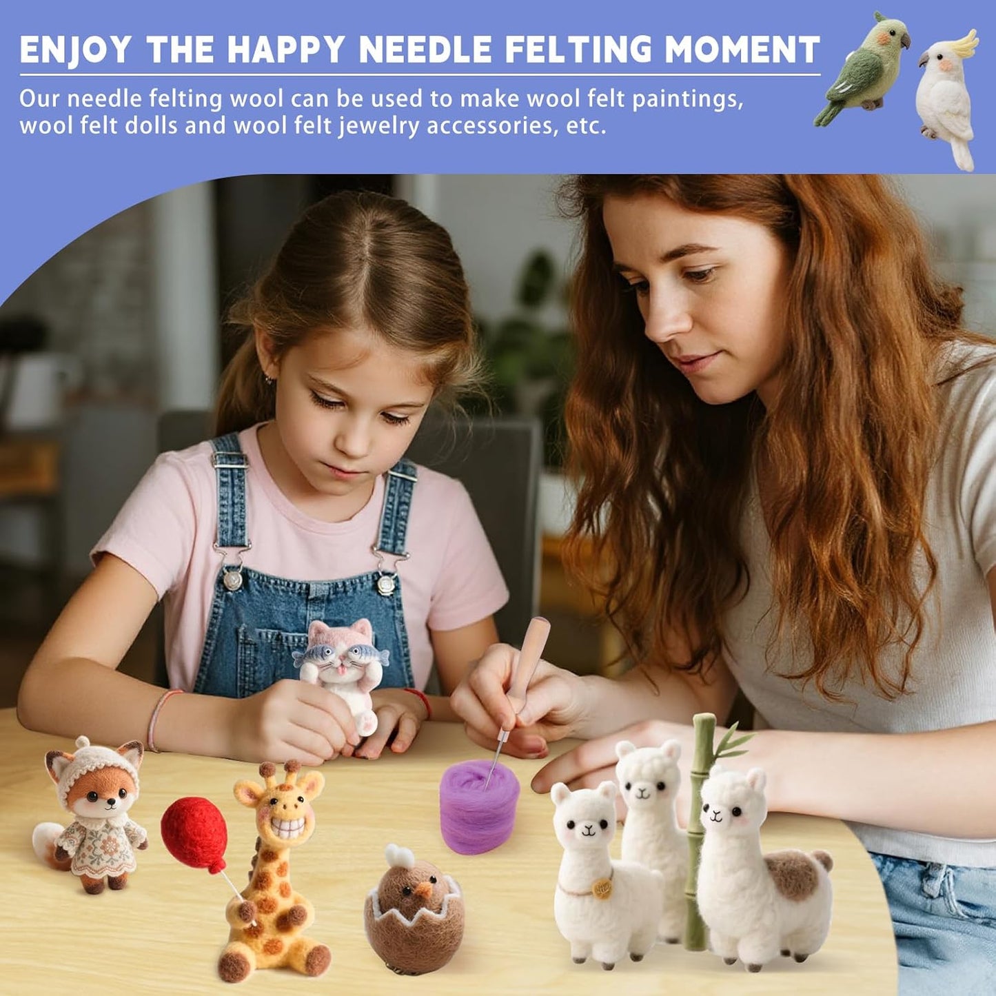 IMZAY 50 Colors 5.4 Oz Needle Felting Wool, 3g/Pack Wool Roving Yarn for Beginners, Fiber Wool Roving for DIY Hand Spinning, Felting Crafts, Needle Felt Roving DIY Craft, Black/White 5g Each