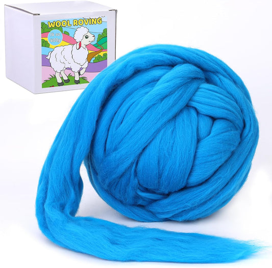 QMNNMA Wool Roving 0.88 lb (14.1 Ounces), Colored Natural Wool Roving for Spinning, Soft Chunky Yarn for Wool Felting, Felting Pad, Felting Supply, Wool Yarn Bulk, Carded Stuffing