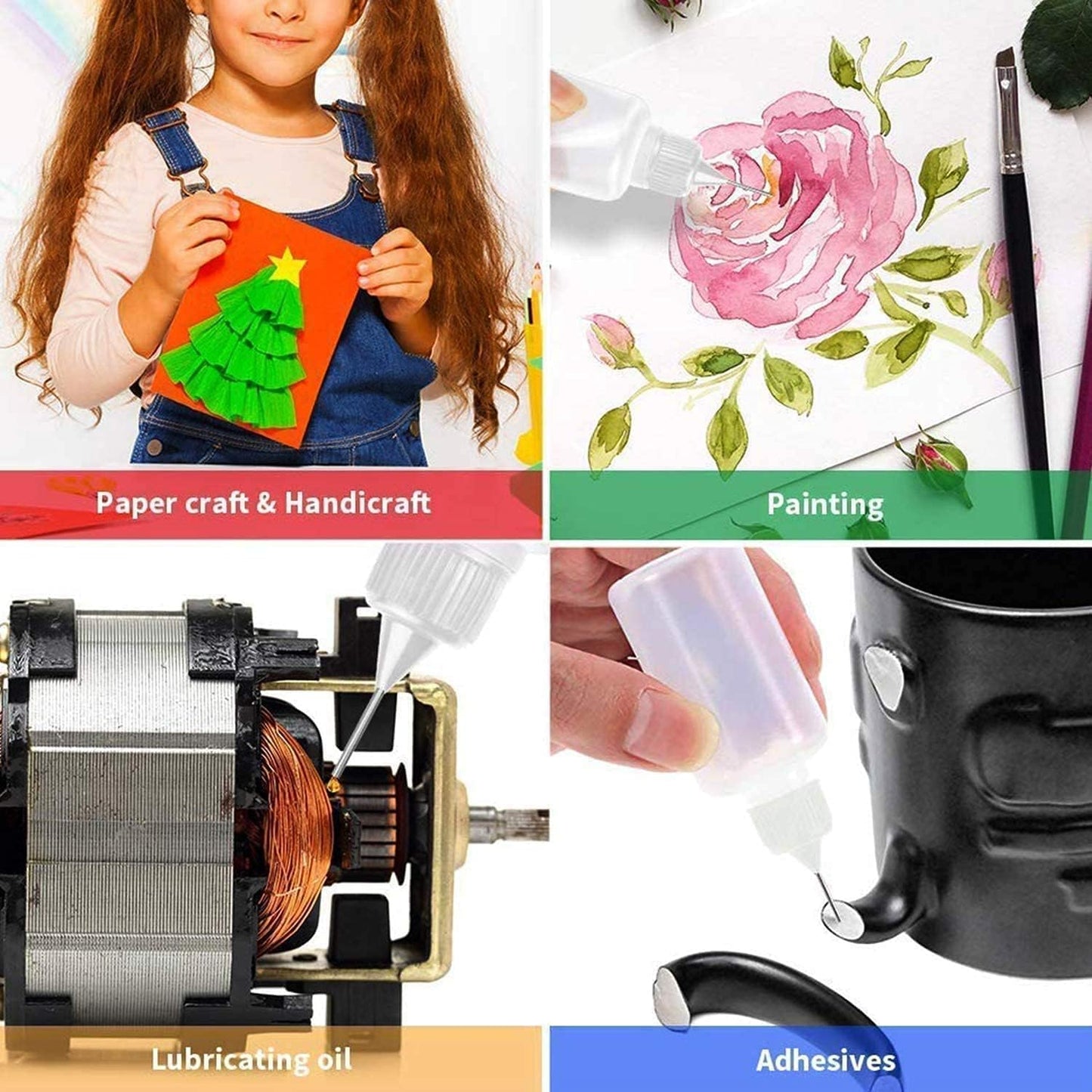 6 Pcs 4 Ounce Needle Tip Glue Bottle 120ml Plastic Dropper Bottles Multicolor Lid with 2 Pcs Mini Funnel for Small Gluing Projects, Paper Quilling DIY Craft, Acrylic Painting