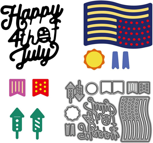 Cutting Dies Metal Stencils Scrapbooking Tools DIY Embossing Template for Paper Card Making Album Arts Crafts Supplies (Happy Independence Day-9.5x7.6cm)