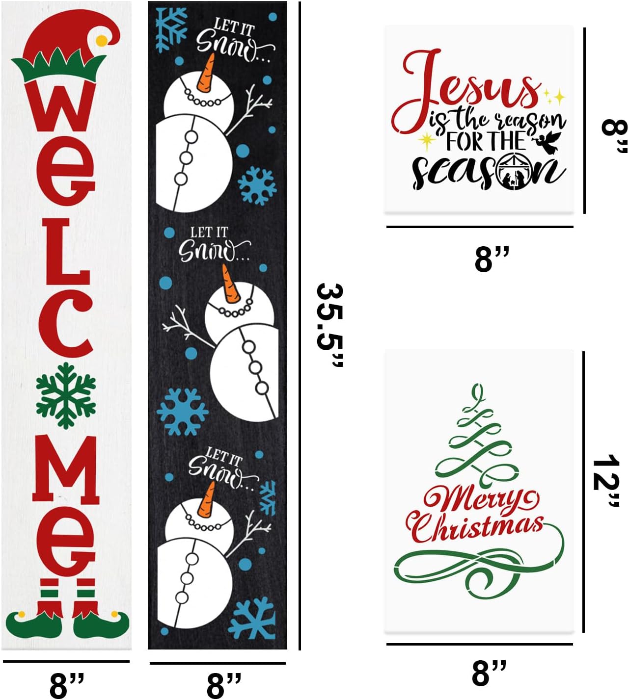 Christmas Stencils for Painting on Wood Let It Snow Stencil for Porch Sign Merry Christmas Stencil Believe Snowman Holiday Stencils for Crafts Reusable