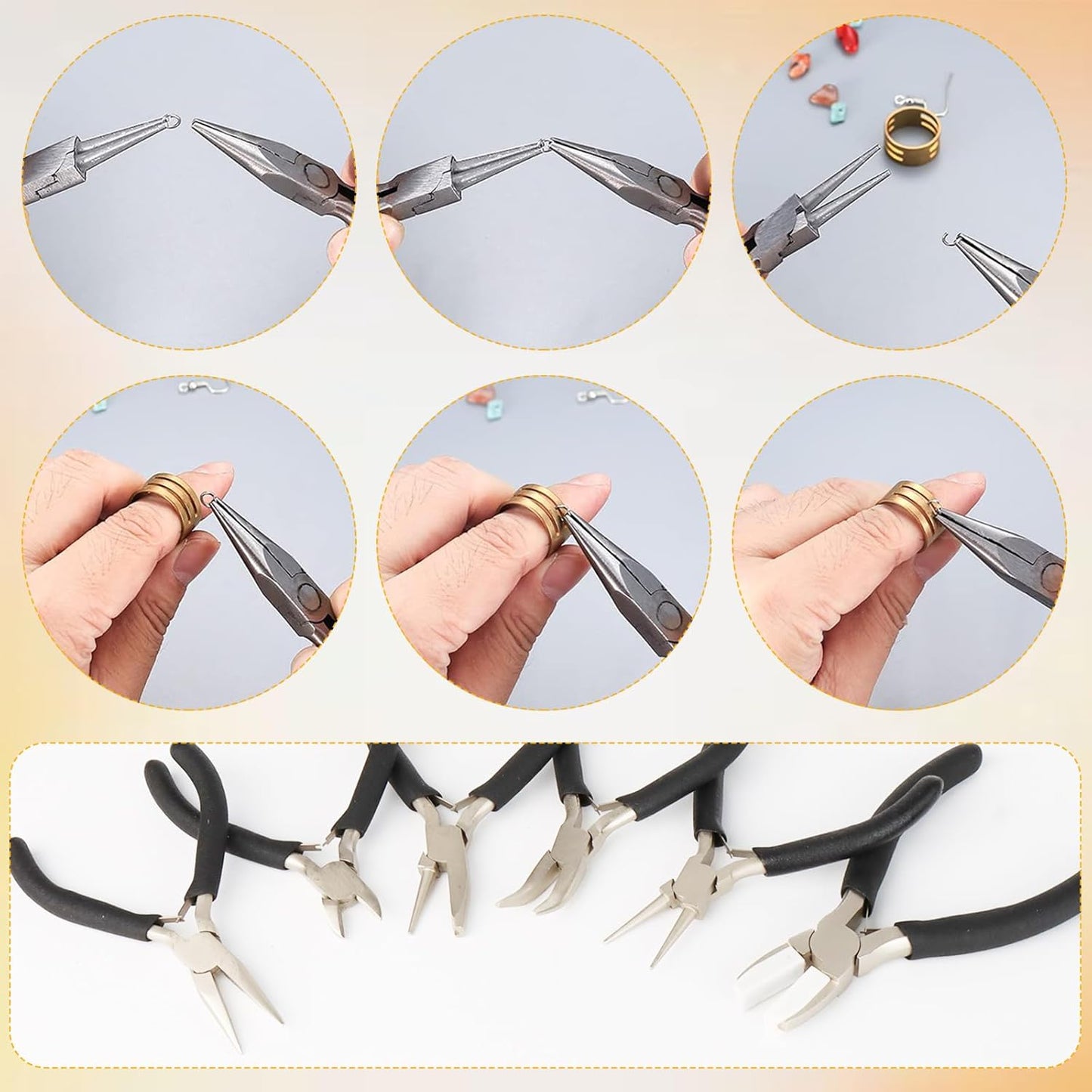 6 Pack Jewelry Pliers Set, Mini Pliers Set, Jewelry Making Include Flat, Jewelry Tools, Needle, Round, Bending Linesman, Applicable to Handicrafts, Earring Making, Repairing Electronic