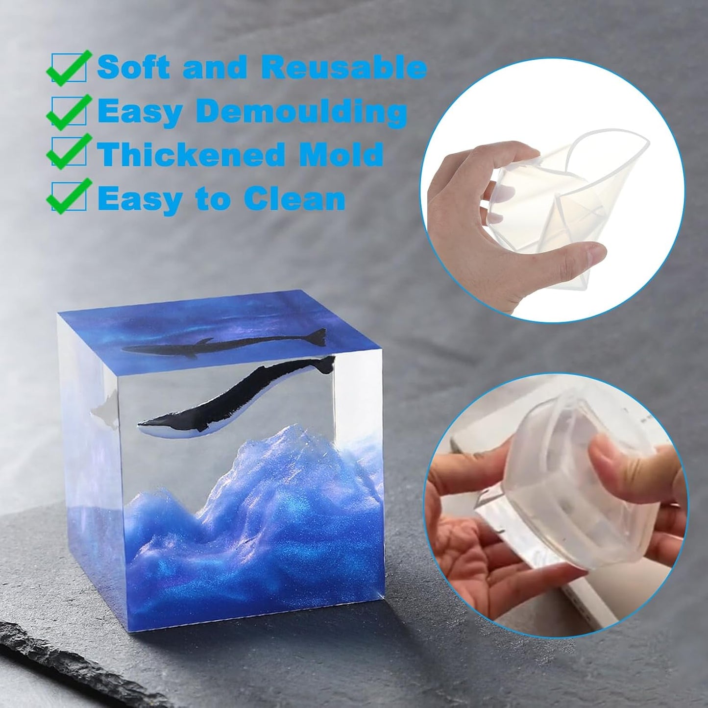 2 Pack Square Resin Molds Cube Silicone Casting Molds, 2 Sizes Epoxy Resin Molds Transparent Square Silicone Molds for Resin Casting, 4 Inch and 3Inch