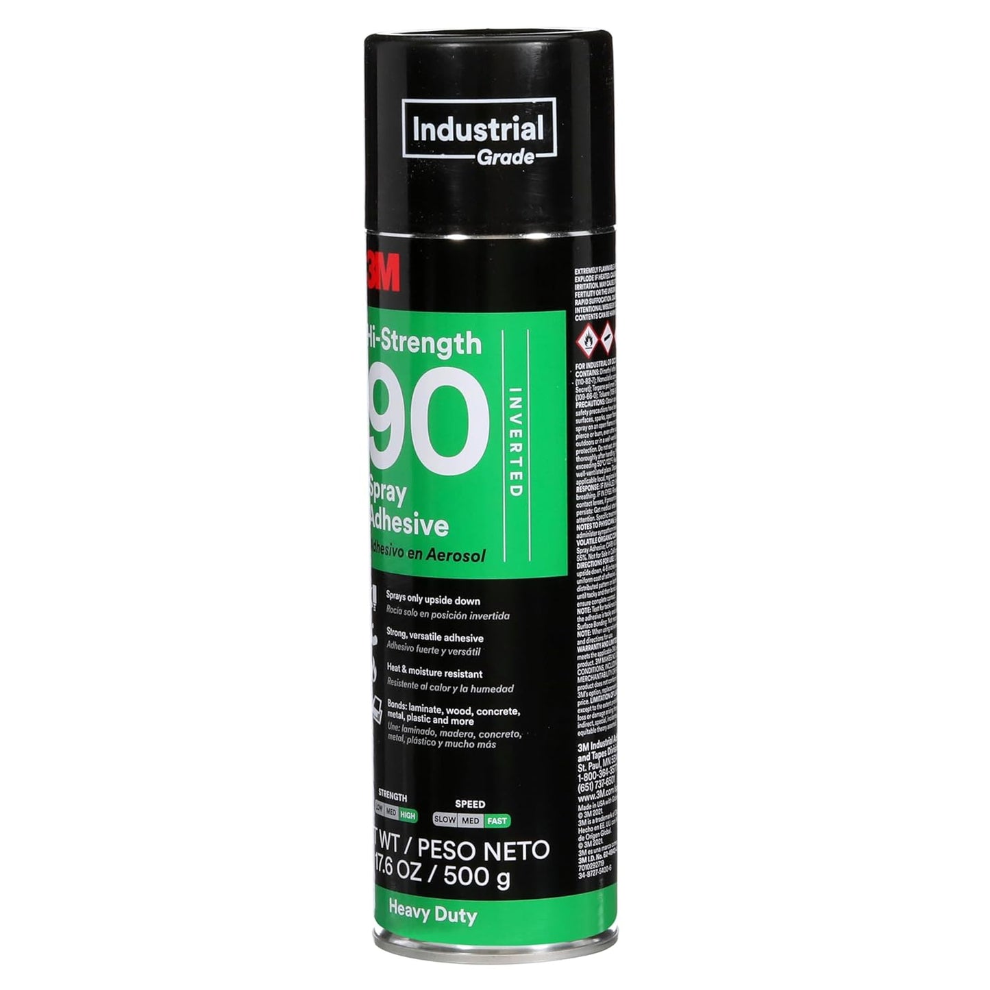 3M Hi-Strength 90 Spray Adhesive, Permanent, Bonds Laminate, Wood, Concrete, Metal, Plastic, Clear Glue, Net Wt 17.6 oz, Will Spray Upside Down Only