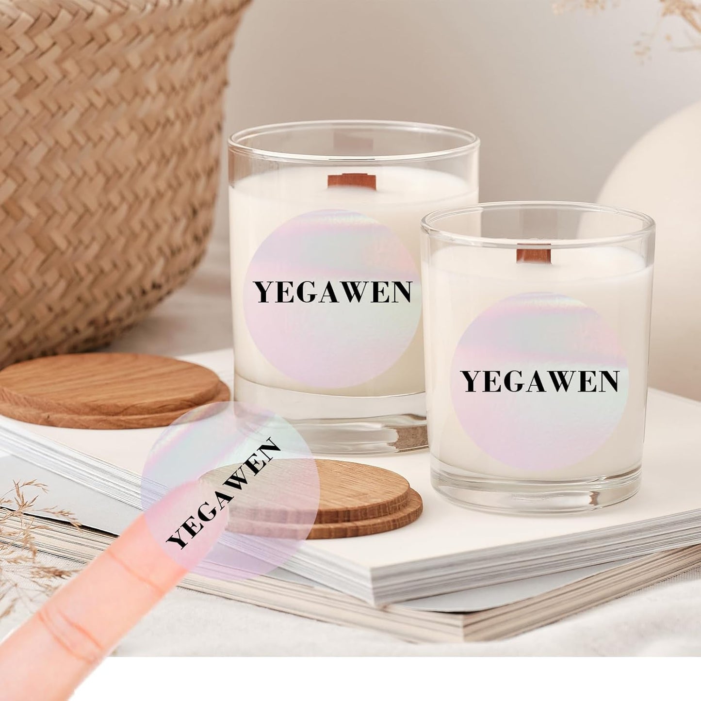 2" Round Transparent Thermal Label Stickers, Clear Direct Thermal Labels Holographic Pink, Perforation Line Design- 300 Sheets