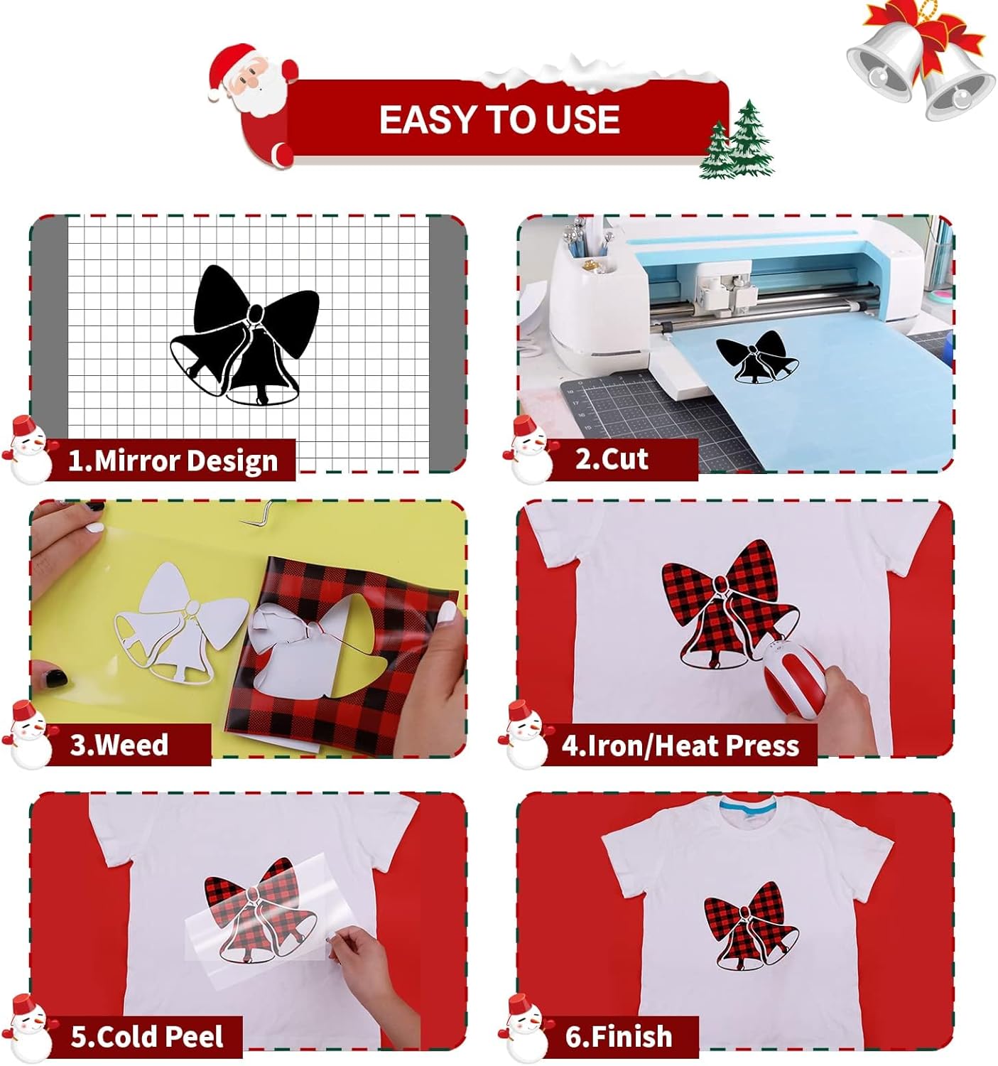 HTVRONT Christmas HTV Vinyl Rolls Heat Transfer Vinyl - 12" x 8ft Buffalo Plaid HTV, Iron on Vinyl for T Shirt and Christmas Decorations (Red and Black Plaid)