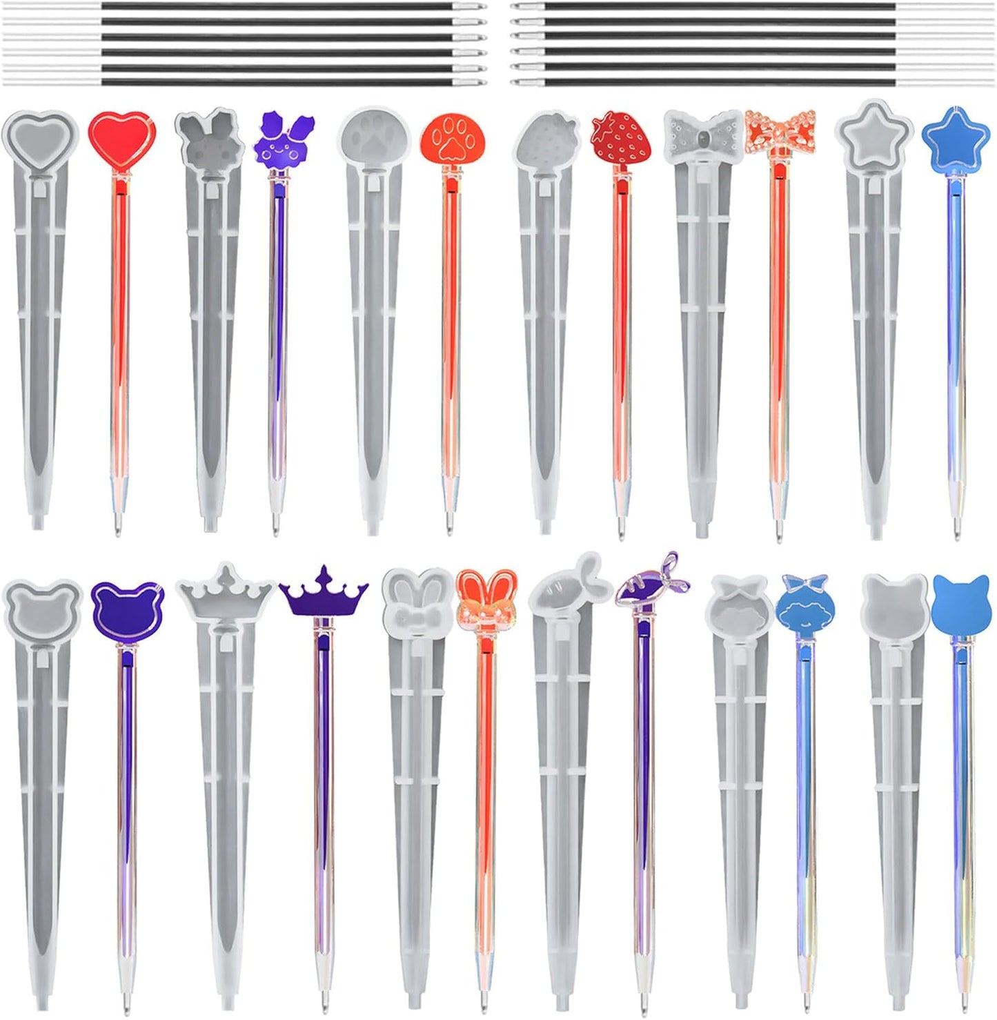 Pen Resin Molds, 12 PCS Ballpoint Pen Silicone Molds with 100 PCS Ballpoint Refill Pens for DIY Pen Craft Making