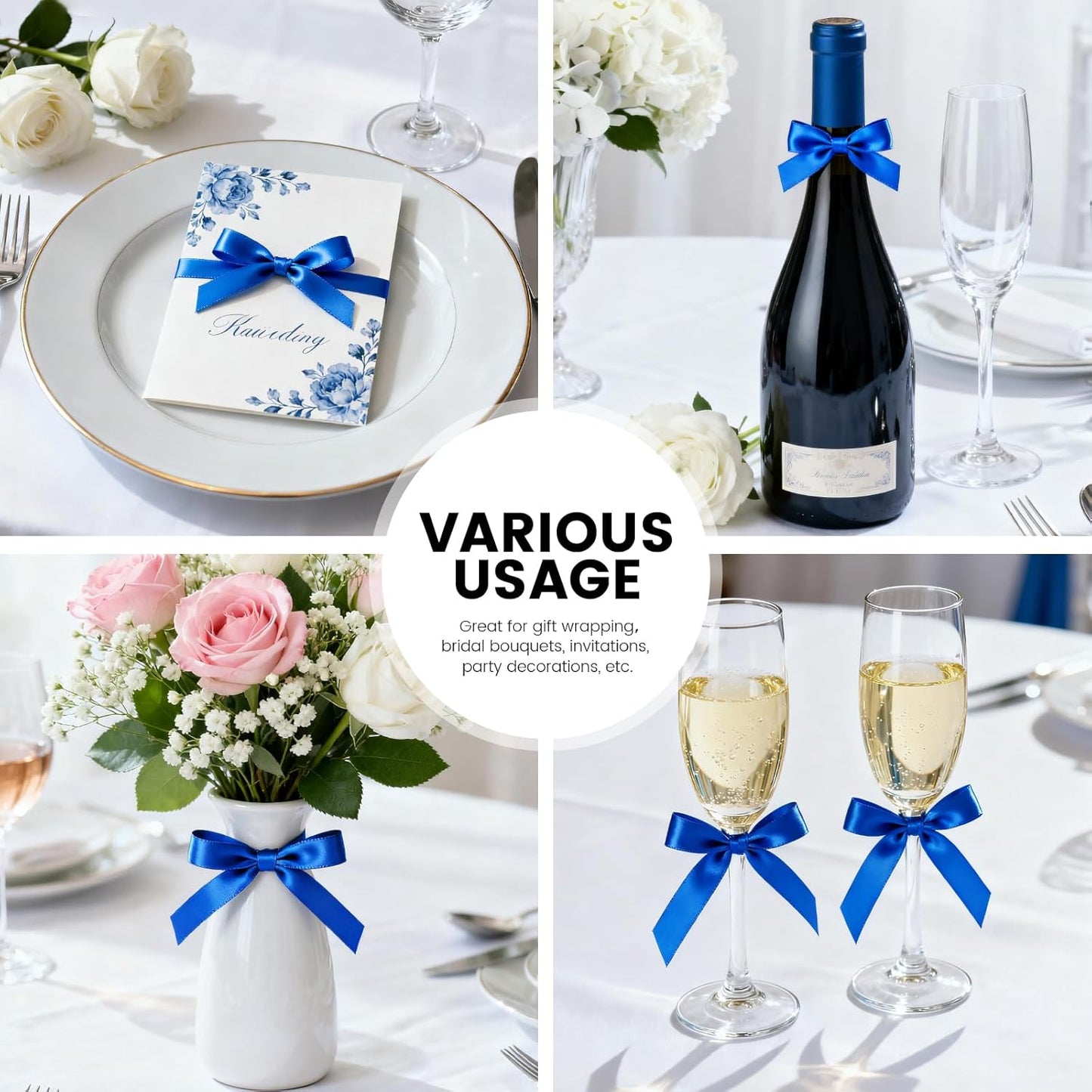 3/8" x 100 Yards Satin Ribbon - Royal Blue Silk Ribbon with Spool - Ideal for Gift Wrapping, Floral Bouquets, Crafts, Wedding Party Decorations, Christmas and Sewing Projects