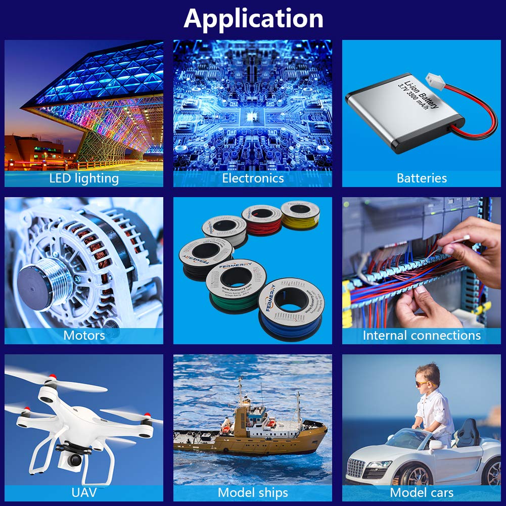 Fermerry 26 AWG Stranded Wire Spool 100ft Each 6 Colors Flexible 26 Gauge Silicone Hook up Wire Kit Electrical Tinned Copper Wire