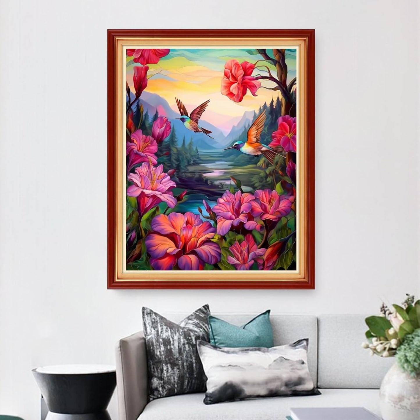 Dimensean Stamped Cross Stitch Kits Full Range of Embroidery Patterns Starter Kits for Beginners Adult or Kids DIY Cross Stitches Needlepoint Kits 11CT-Hummingbird Flowers 16x20 inch