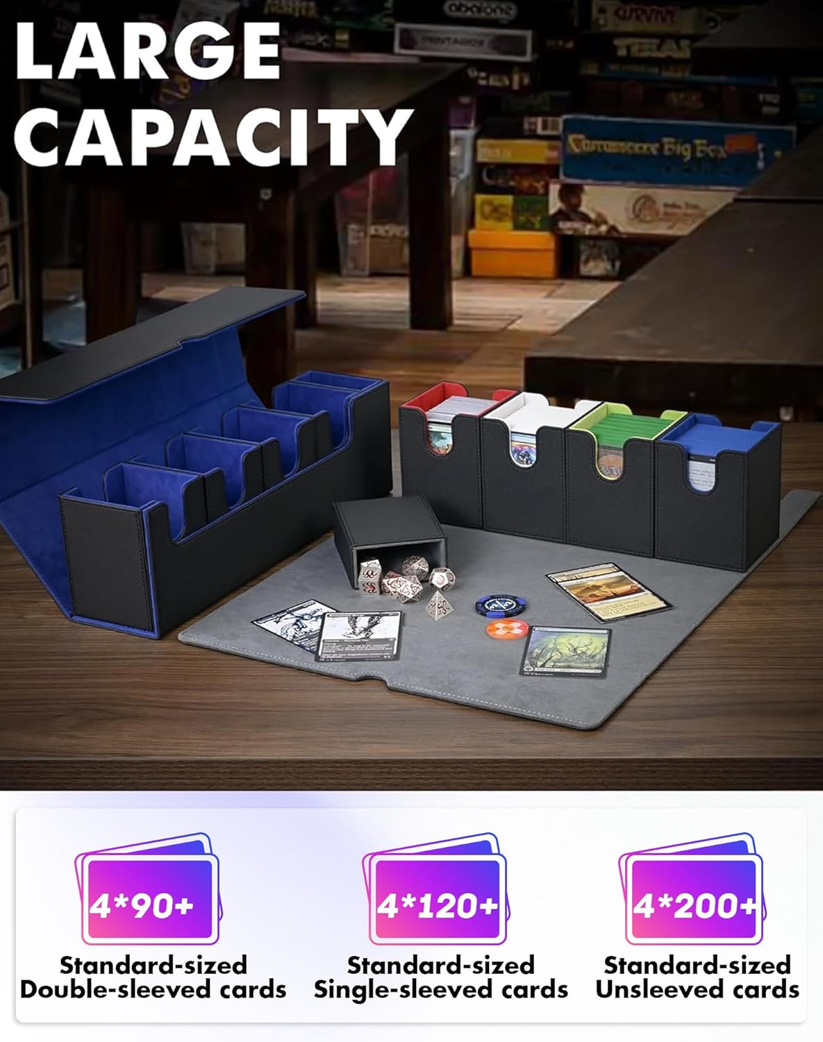 Card Deck Box with Dice Tray for MTG, 5 in 1 Card Deck Case Holds 800+ Unsleeved Cards, Strong Magnet Organizer Compatible with Yugioh TCG Sports Cards (Colorful)