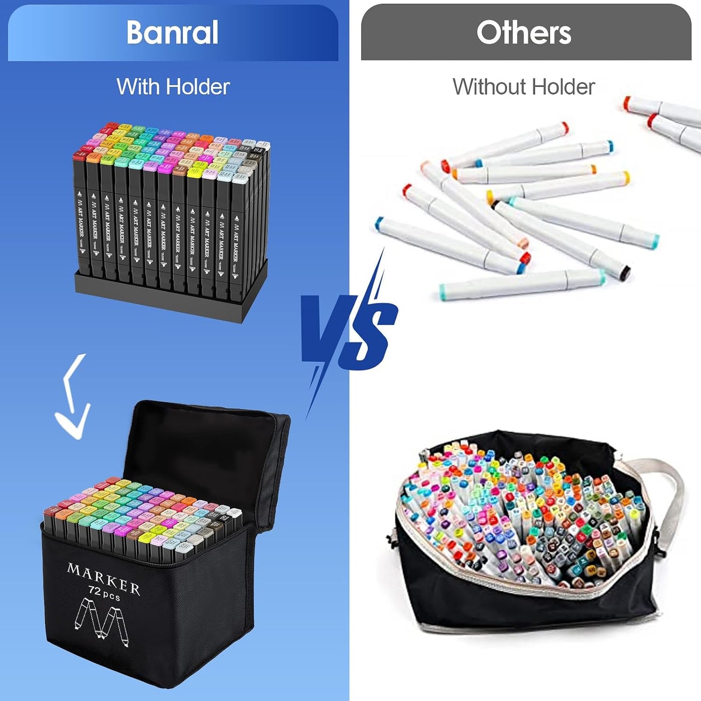 Banral Alcohol Markers Set, 72 Colors Dual Tip Alcohol Based Art Marker for Artists, Permanent Drawing Markers for Adult Coloring Sketching Illustration with Case and Holders