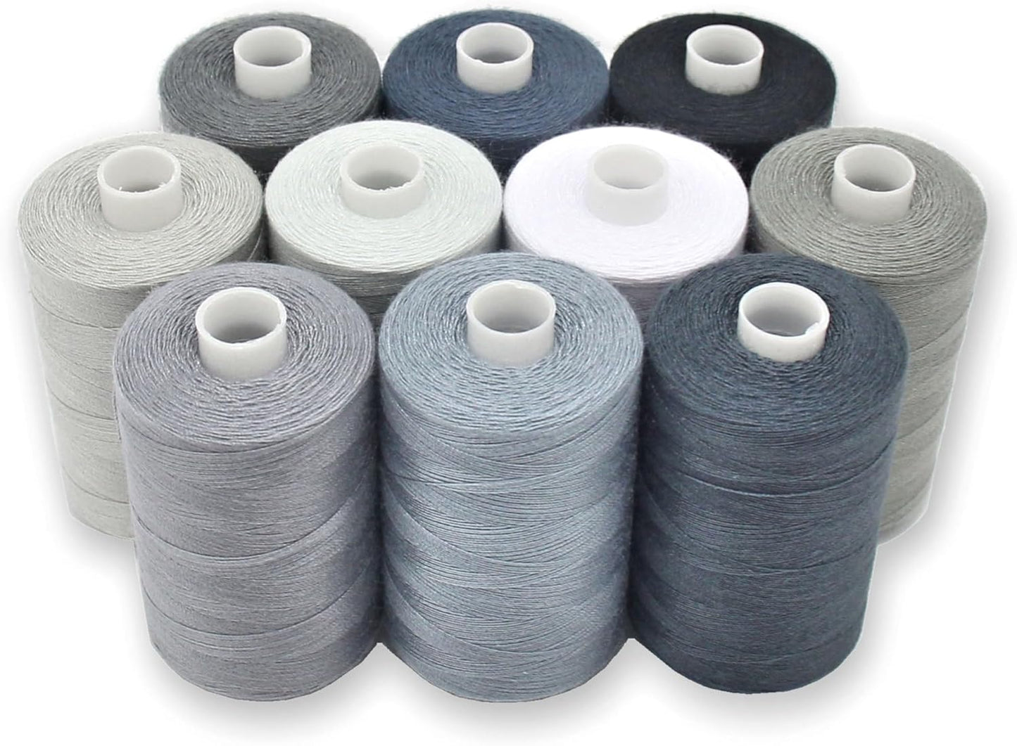 BlesSew Gray Sewing Threads - 10 Large Spools of Polyester Thread for Hand, Quilting & Sewing Machine - Grey Shades Plus Black & White - 1000 Yards Per Spool