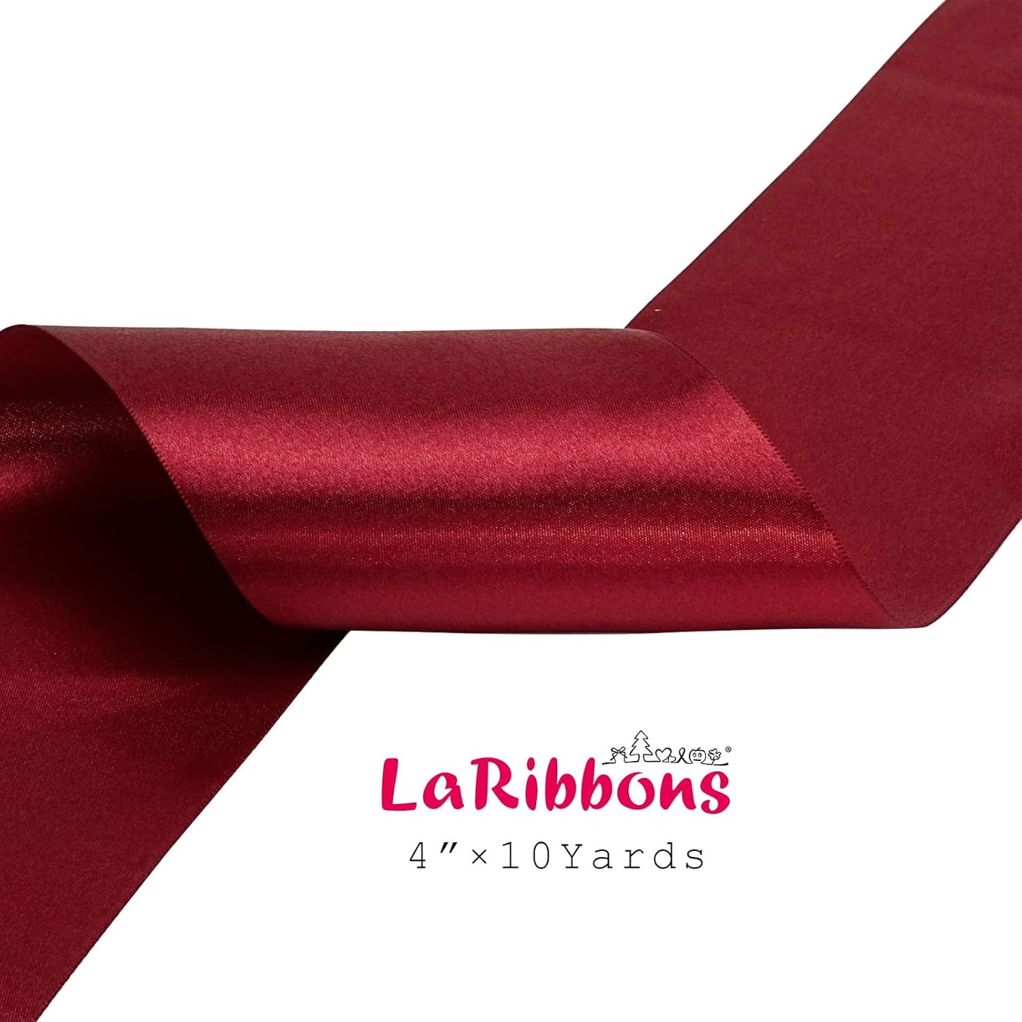 LaRibbons Red Satin Ribbon 4 Inch 10 Yards Christmas Ribbons Double Faced Luxury Burgundy Silk Ribbon for Gift Wrapping Flower Bouquets Bow Christmas Wedding Party Decoration
