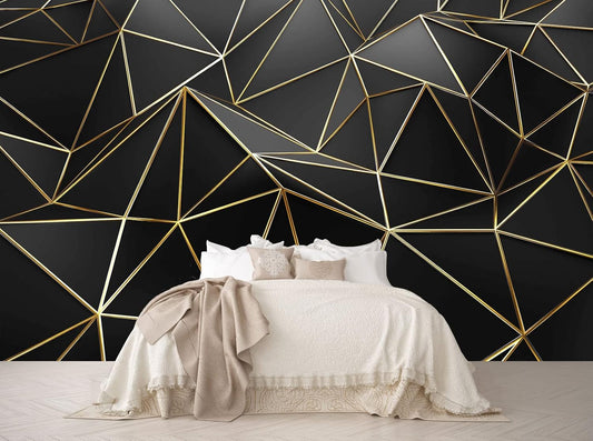 Black and Gold Wallpaper 3D Abstract Geometric Wall Mural for Bedroom Living Room TV Background Wall（Not Peel and Stick）
