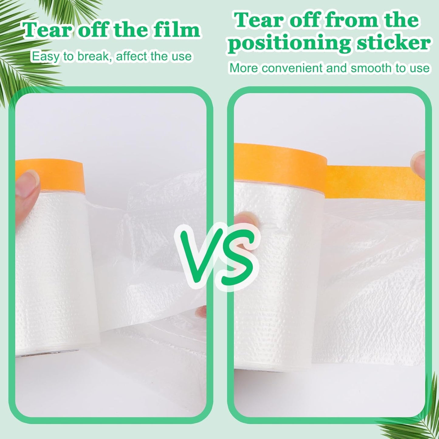 12 Pack Tape and Drape, 3 Sizes Pre-Taped Masking Film Plastic Sheeting Cover Roll, 65.6 Ft/Pack Automotive Painters Masking Tape Film for Furniture, Floor, Skirting