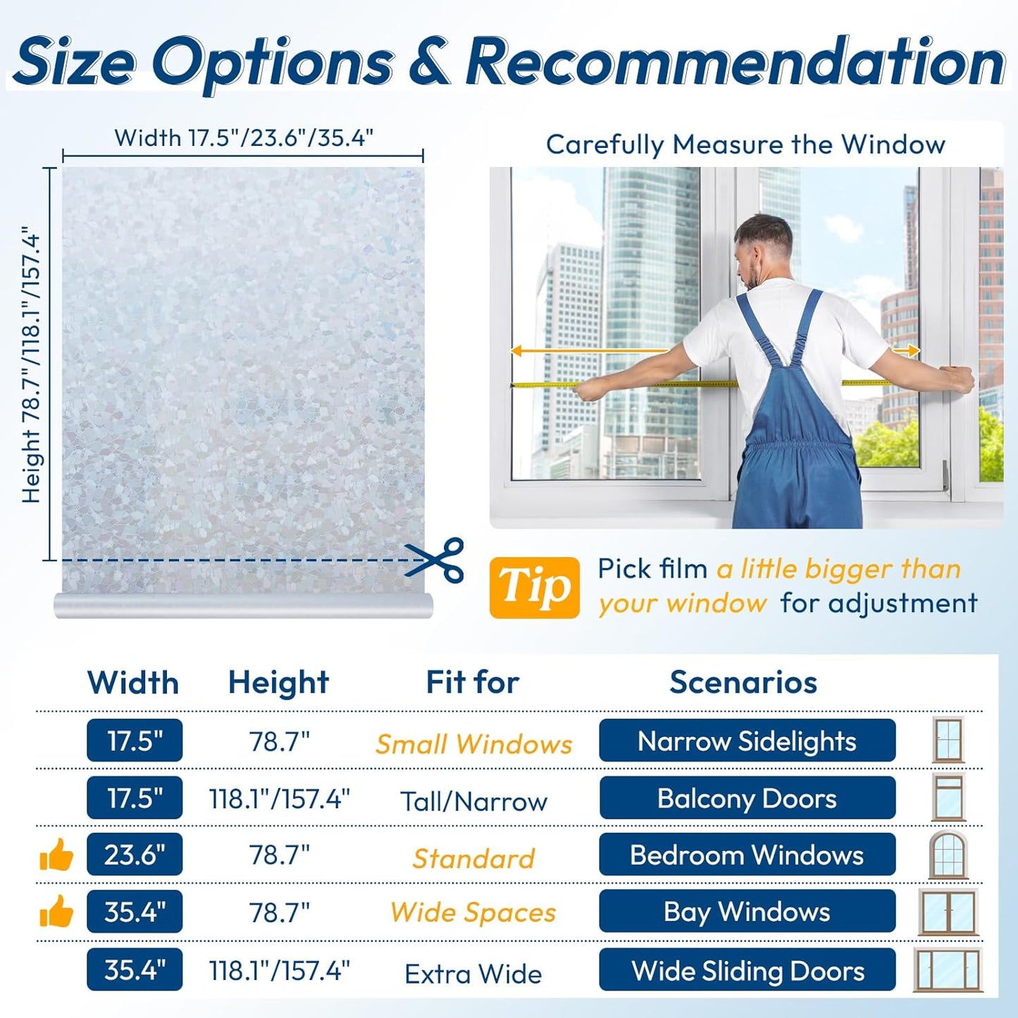 rabbitgoo Rainbow Window Privacy Film Decorative Stained Glass Diamond Pattern Window Sticker with Iridescent Tint Non-Adhesive Static Cling for Home Office Crystal Pattern, 35.4 x 118.1 inch