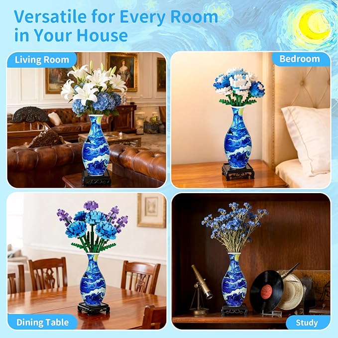 BELEEV 3D Puzzle Vase for Adults, 160 Pieces DIY Plastic Flower Vase, Compatible with Block Flowers, Unique Home & Office Decor, Housewarming and Birthday Gift for Flower Arrangements (Starry Ocean)