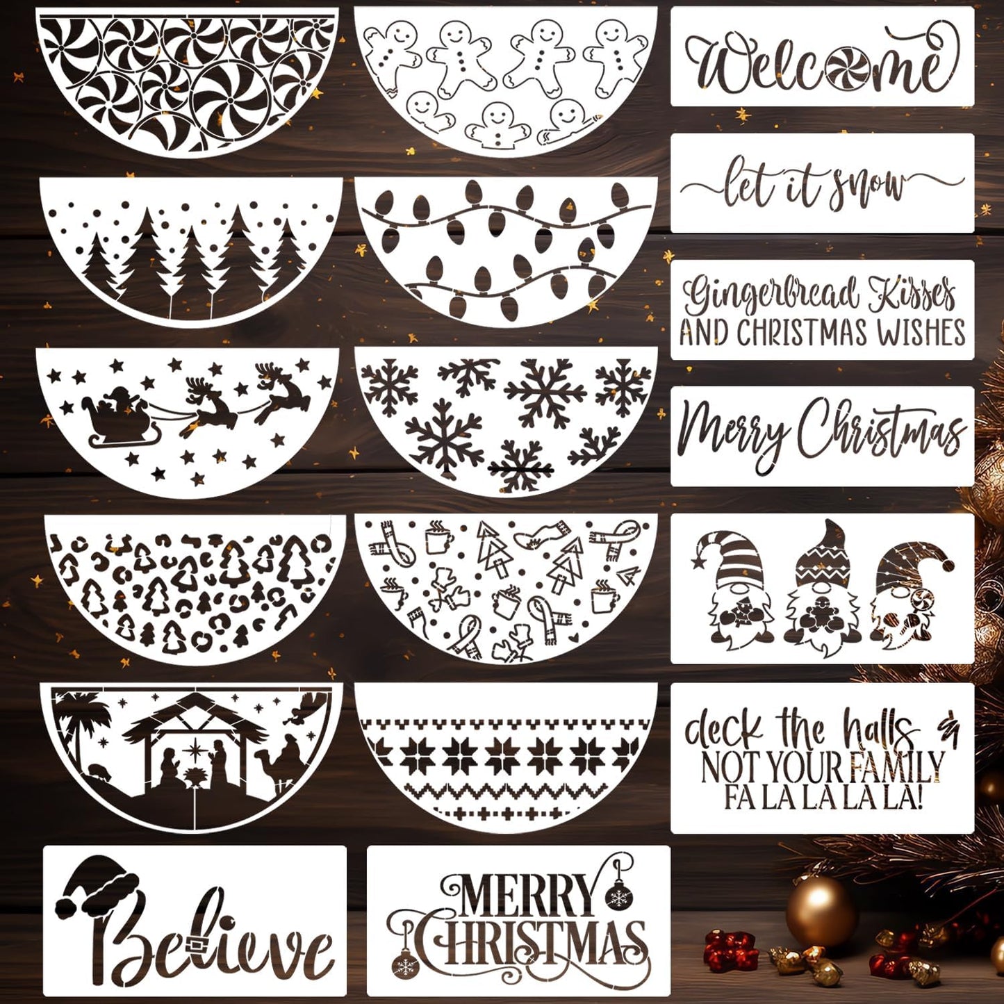 Christmas Stencils for Painting on Wood 12” Christmas Stencils for Crafts Reusable Holiday Doormat Stencil for Porch Hanger Fabrics Decor