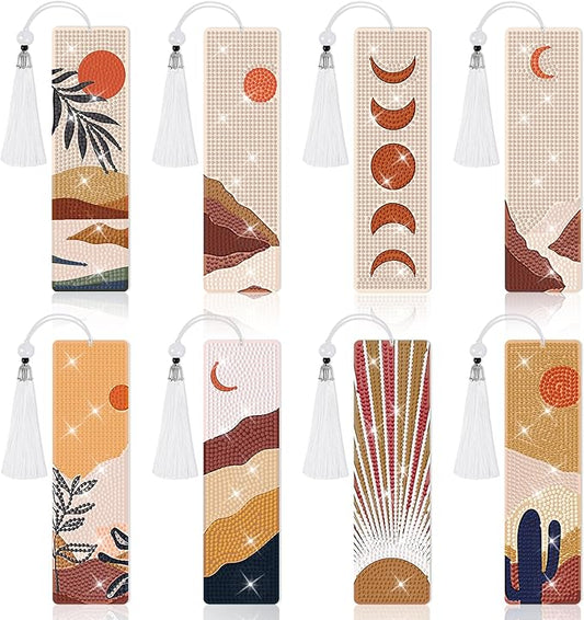 8 Pieces Christian Bible Verse Diamond Art Bookmarks 5d Christian Beaded Bookmark Acrylic Tassel Bookmark for DIY Making Beginners Kids Adults Arts Craft Supplies (Boho)