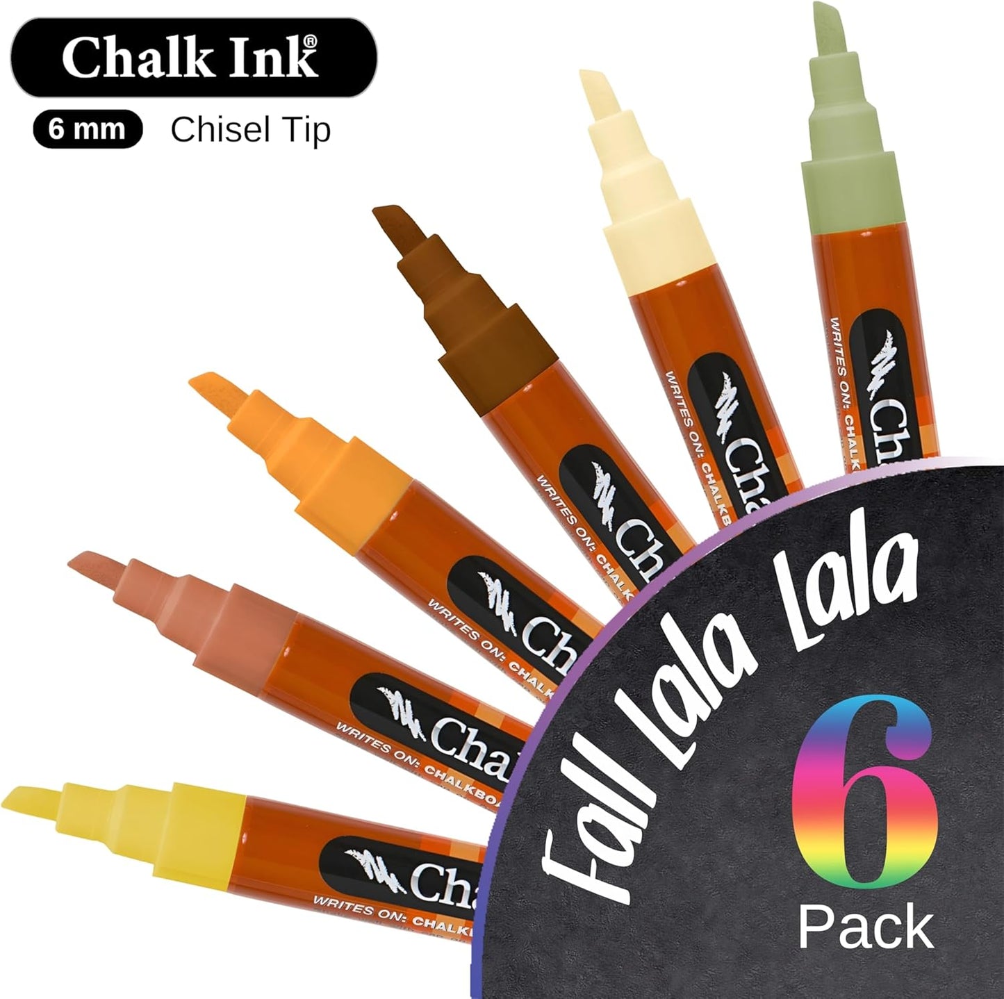 Chalk Ink Chisel Tip Wet Wipe Chalk Markers (6mm, Fall-Lala-Lala, 6 Pack)