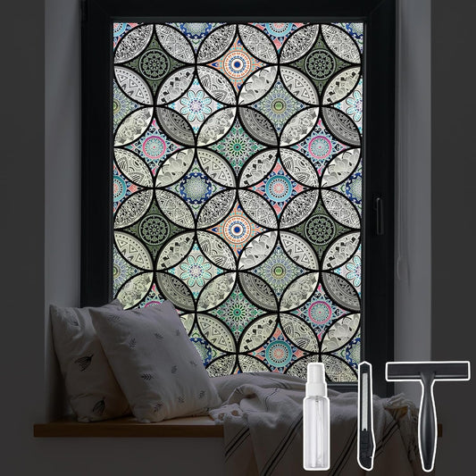 DKTIE Static Cling Decorative Window Film with Installation Tools Non Adhesive Privacy Film, Stained Glass Window Film for Bathroom Shower Door Heat Cotrol Anti UV 17.7 x 78.7 Inch