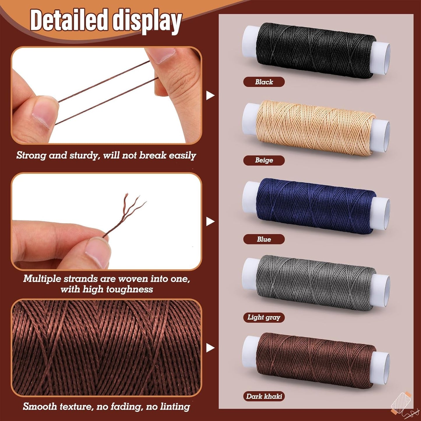 Round Waxed Thread 0.55 mm 54 Yards, Leather Thread Wax String for Sewing, Stitching, Bookbinding, Bracelet, Braiding (Beige)