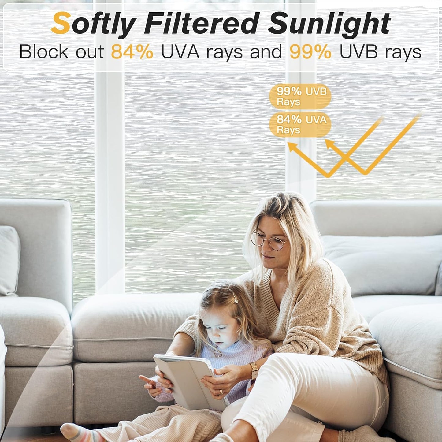 Haton Window Privacy Film, Frosted Glass Privacy Window Clings, Sun Blocking Frosting Opaque Coverings, Static Cling Removable Decorative Stickers for Home Door, Non-Adhesive 17.5" x 78.7"