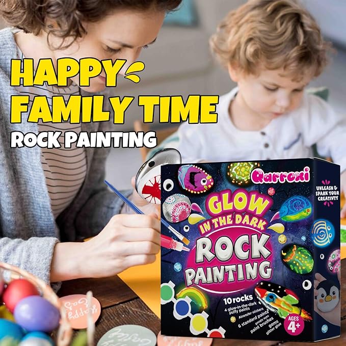 Beeswill Rock Painting Kit for Kids - Glow in The Dark Rock Kit, Arts and Crafts for Kids Ages 4-12, Easter and Christmas Gifts for Girls Art Toys Craft Kits