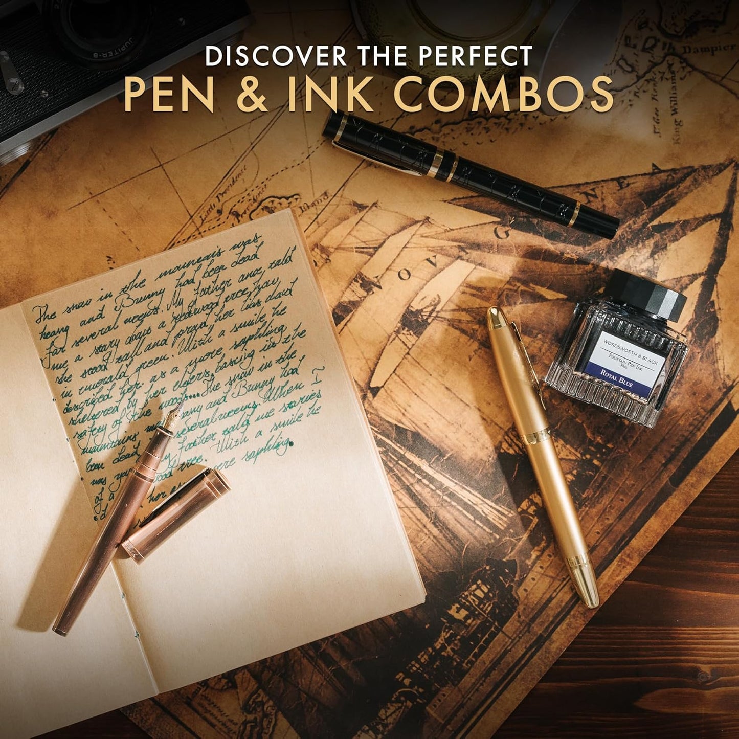 Wordsworth and Black Fountain Pen Ink Bottle (50 ml) Premium Luxury Edition, [Mysterious Black] Fountain Pens Bottled Ink; Classic Designed Bottle Smooth Flow 50 ml