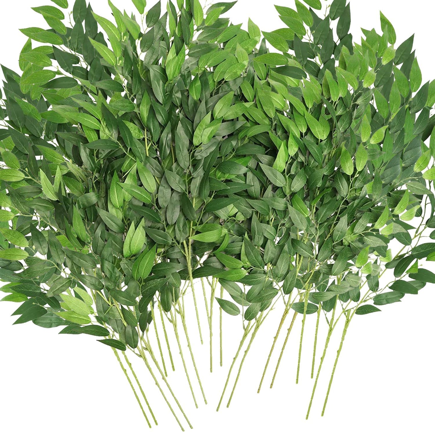 Artificial Italian Ruscus Greenery Stems, Faux Green Leaf Garland Branches Hanging Greenery Spray for Wedding Bouquet Arch Table Centerpiece Home Decor (Green-10 Pack)