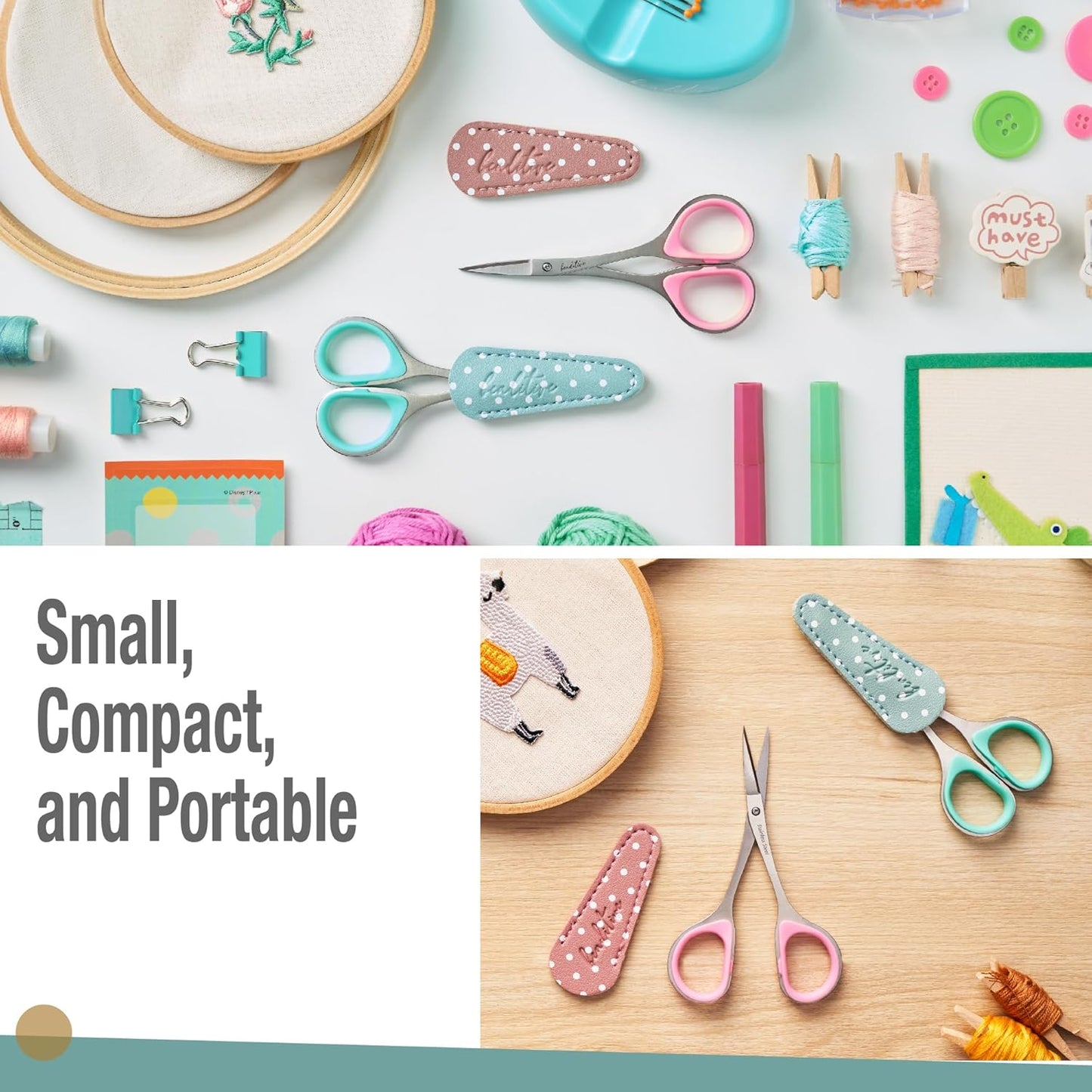 Beaditive Sewing and Embroidery Scissors Set (2 Pc.) Curved and Straight, Sharp, Stainless-Steel Design | Precision Tips, Ergonomic Rubber Handle Grip | Small, Compact DIY Use (1 Curved, 1 Straight)